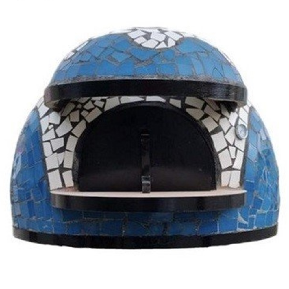 Forno a legna artigianale rivestimento mosaico bianco azzurro pizza linea wave *** misura Ø 120 cm, confezione 1