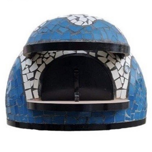 Forno a legna artigianale rivestimento mosaico bianco azzurro pizza linea wave *** misura Ø 120 cm, confezione 1