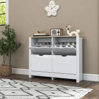 Armadio Portascarpe 4 Ante Ribaltabili 2 Compartimenti Pannelli Particelle Bianco rovere