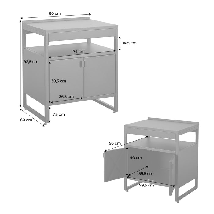 Cucina esterna in acciaio con 2 ante, 80cm, nero