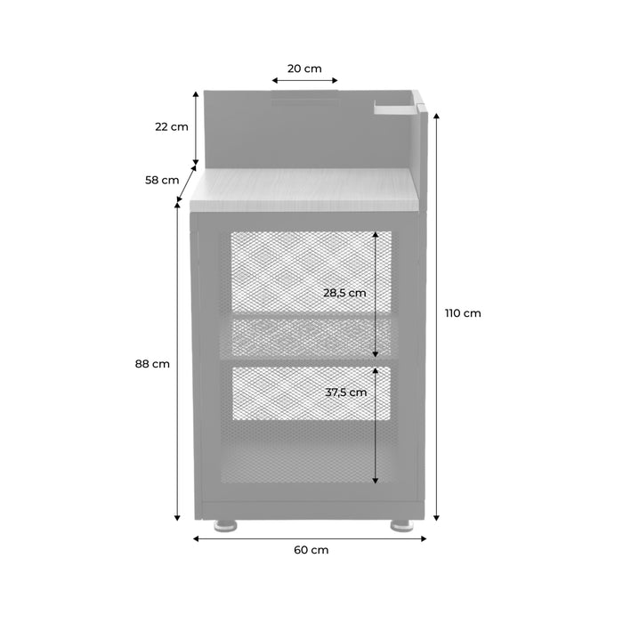 Cucina esterna in acciaio e decorazione in legno 1 ripiano, 60cm, nero