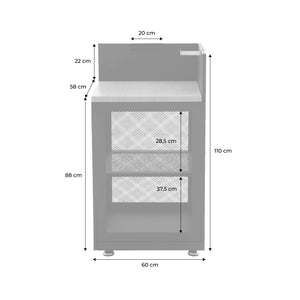 Cucina esterna in acciaio e decorazione in legno 1 ripiano, 60cm, nero