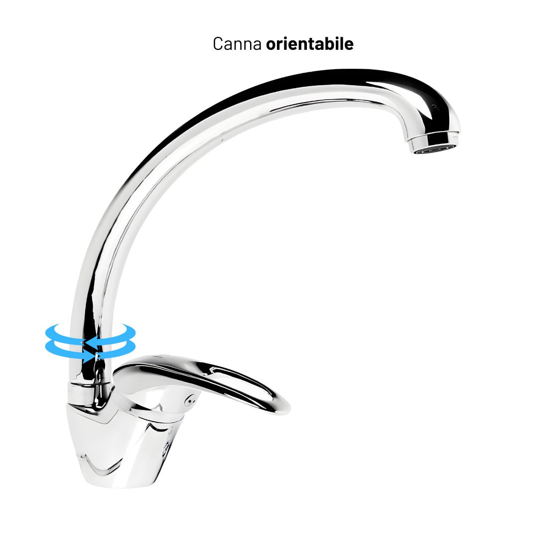 Miscelatore rubinetto per lavello cucina erogazione orientabile *** finitura- cromo lucido, confezione 1