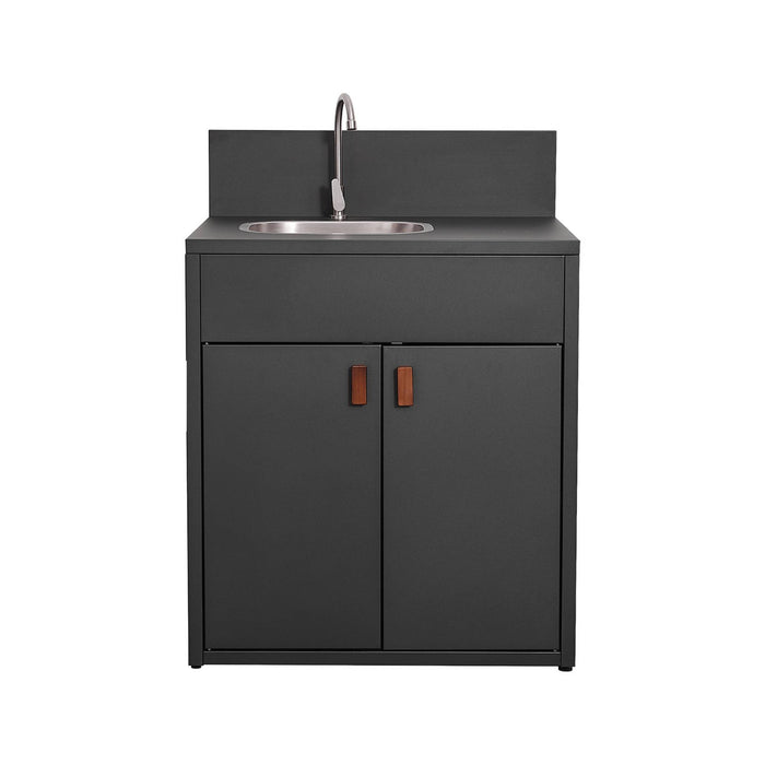 Cucina da esterno in acciaio con lavello e 2 ante, 80cm, nero