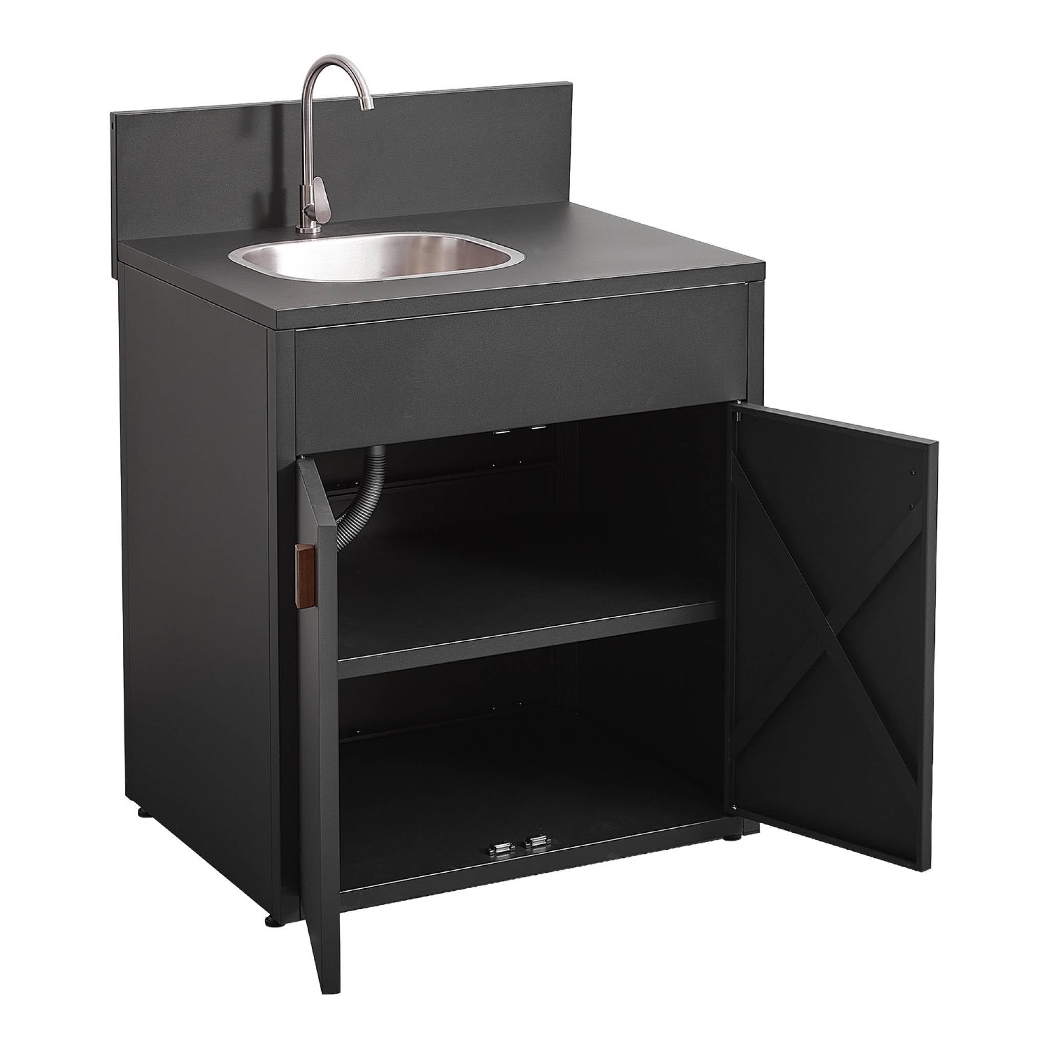 Cucina da esterno in acciaio con lavello e 2 ante, 80cm, nero