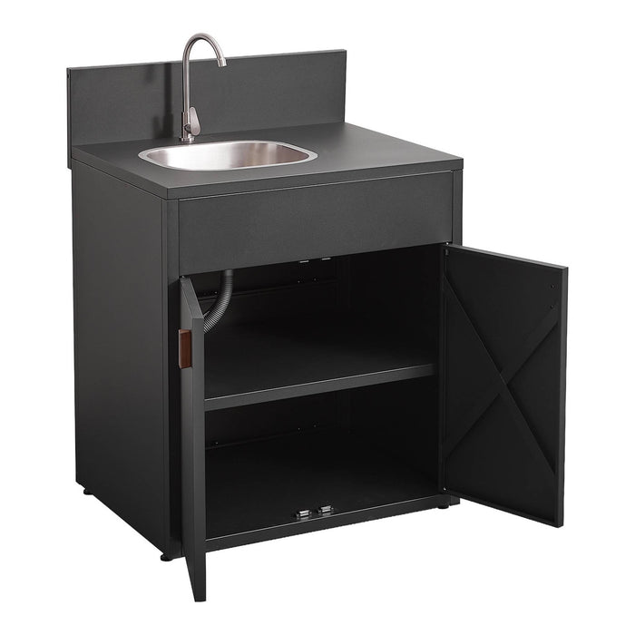 Cucina da esterno in acciaio con lavello e 2 ante, 80cm, nero