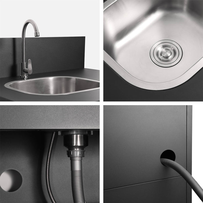 Cucina da esterno in acciaio con lavello e 2 ante, 80cm, nero