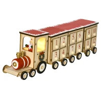 Calendario Avvento di Natale a forma di Treno con Babbo Natale e Luce LED Inclusa, in Compensato, 40x8x11 cm