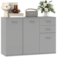 Credenza Moderna con 3 Armadietti e 2 Cassetti, in Legno, 106x35x76 cm, Grigio Chiaro