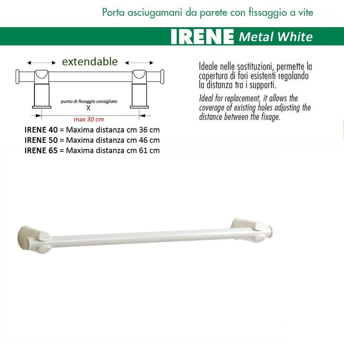 Pika' porta asciugamani 40 centimetri irene intercambiabile allungabile metallo bianco