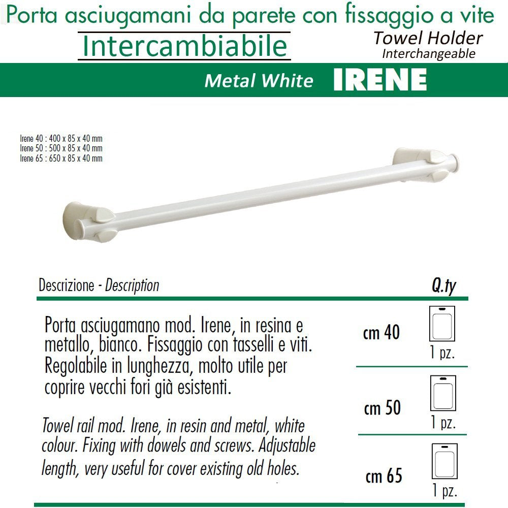 Pika' porta asciugamani 50 centimetri irene intercambiabile allungabile metallo bianco