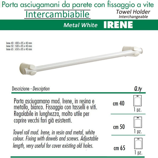 Pika' porta asciugamani 50 centimetri irene intercambiabile allungabile metallo bianco