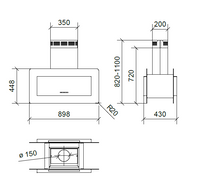 CAPPA TRISIA ISOLA cm 90x43 - inox, vetro Nero - 800 m3/h