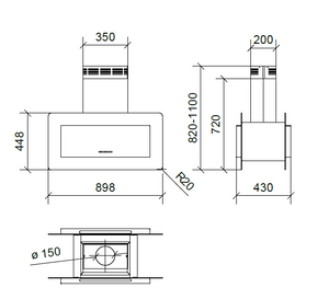 CAPPA TRISIA ISOLA cm 90x43 - inox, vetro Nero - 800 m3/h