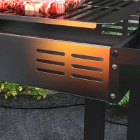 Barbecue a Carbone a 3 Livelli con Mensole Pieghevoli e Girarrosto, in Acciaio Inox, 118x32x90 cm, Nero