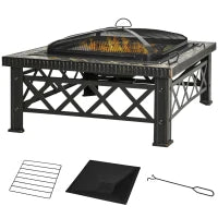 Braciere da Giardino con Coperchio Parascintille e Griglia per Barbecue in Metallo 76x76x47cm Nero