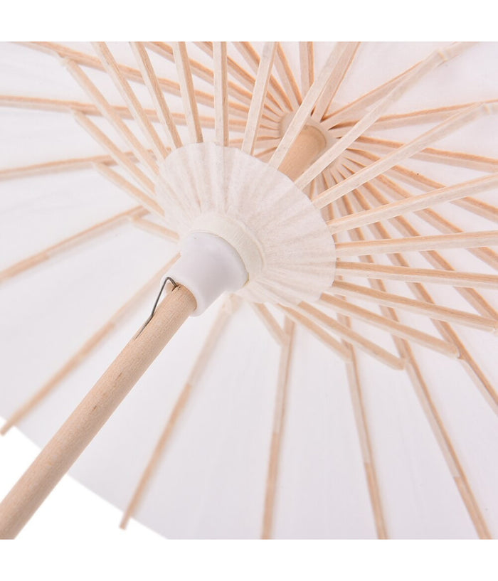 Ombrello Bambu Bianco 30 Cm Carta Legno Sposa Wedding Matrimonio Ombrellino         