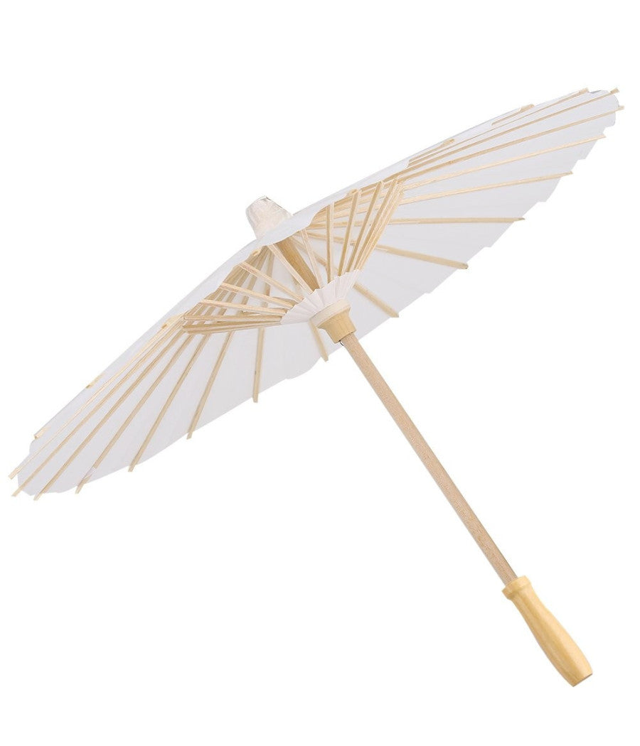 Ombrello Bambu Bianco 42 Cm Legno Sposa Wedding Matrimonio Ombrellino Parasole         