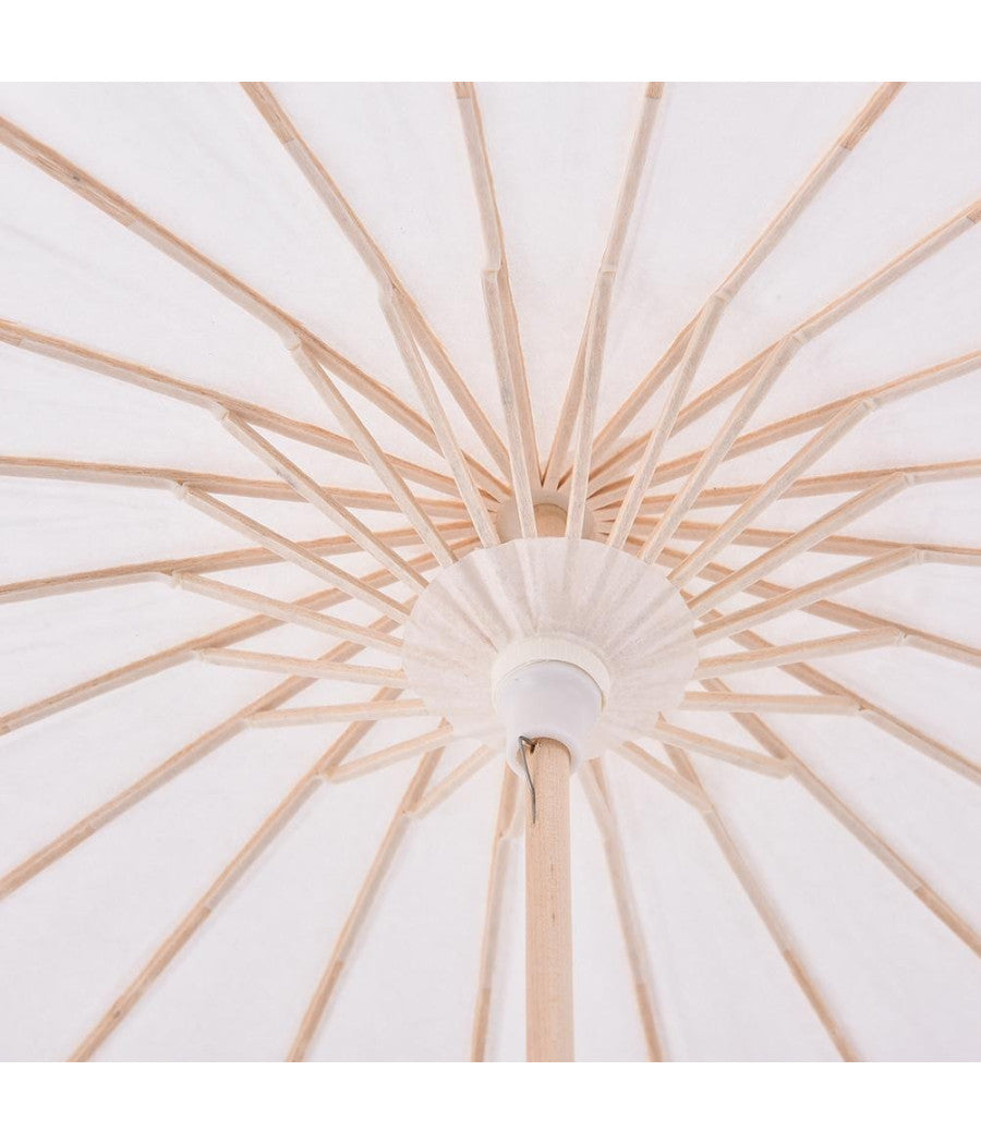 Ombrello Bambu Bianco 42 Cm Legno Sposa Wedding Matrimonio Ombrellino Parasole         