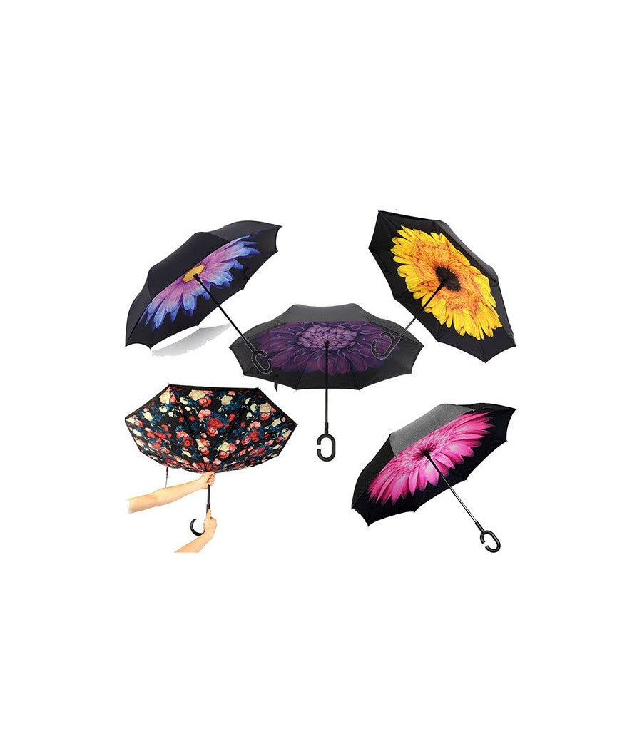 Ombrello Reversibile Apertura Inversa Auto Casa Rovesciato Anti Pioggia Moda         