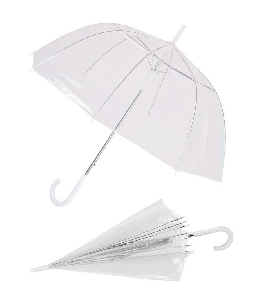 Ombrello Trasparente A Cupola Automatico 90cm In Pvc Protezione Sole E Pioggia         