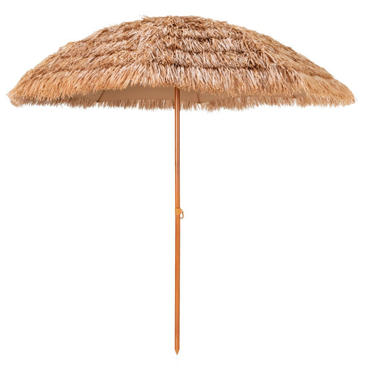 Ombrello tiki con tetto di paglia da 205cm, Ombrello hula da esterno hawaiano con 8 stecche in metallo Naturale-Ombrelloni
