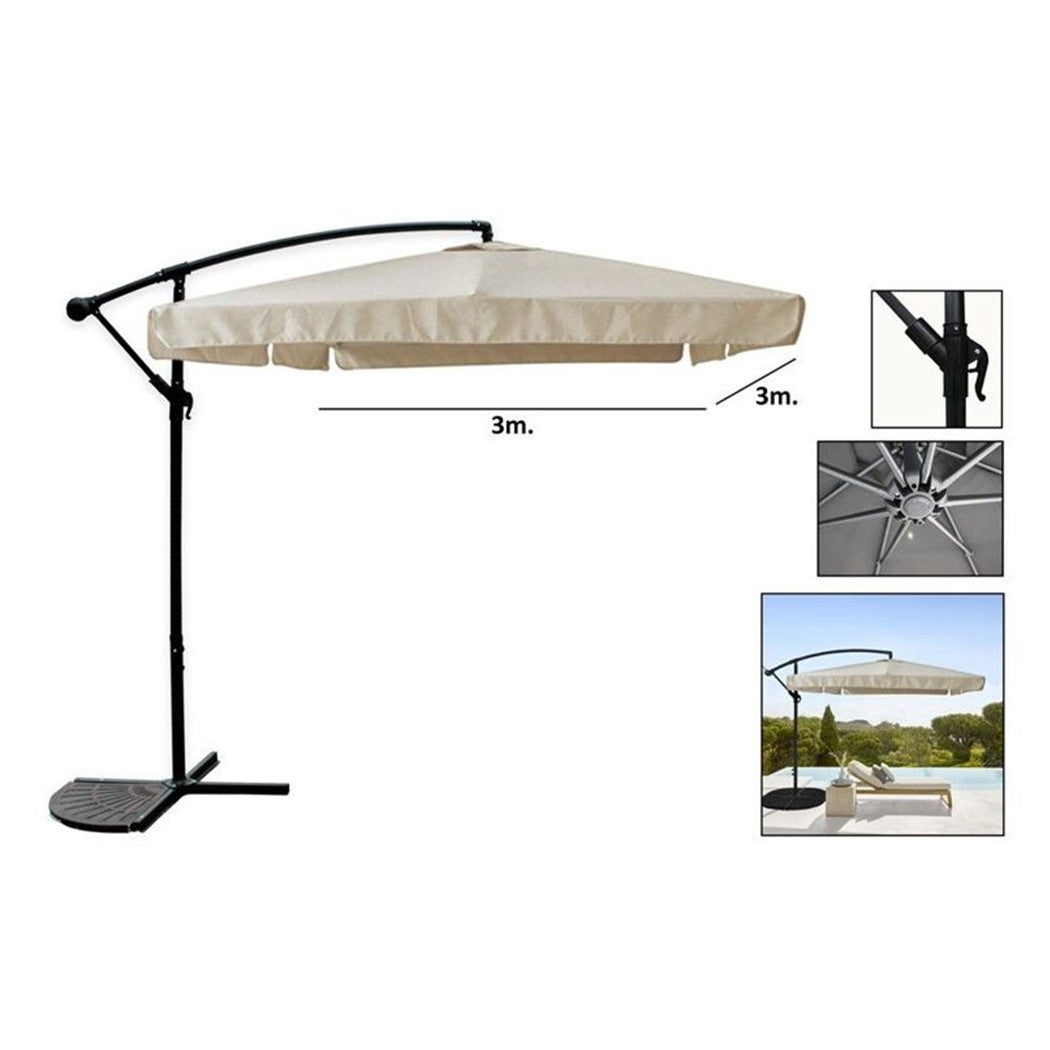 Trade Shop - Ombrellone A Braccio Laterale Da Giardino 3x3mt Protezione Sole Beige Con Base 223216 -