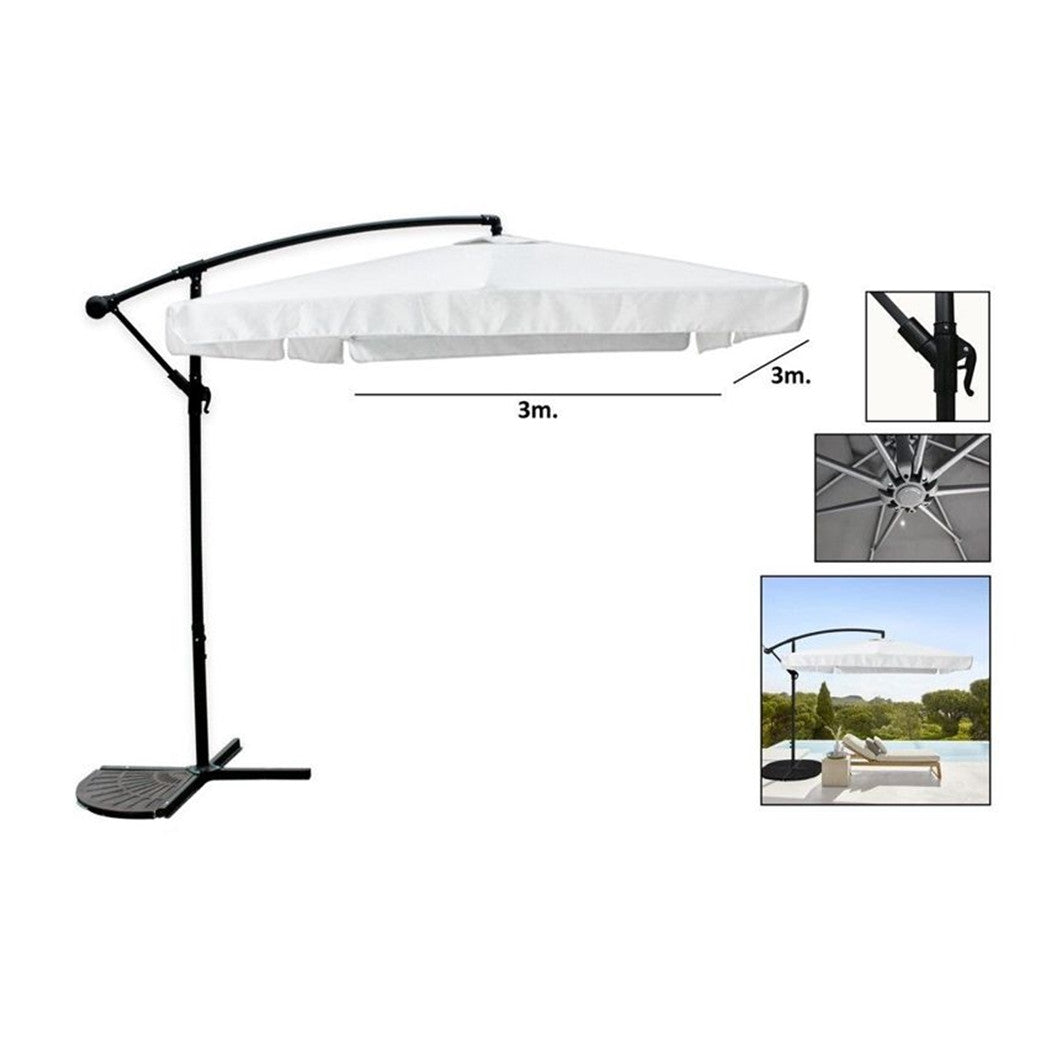 Trade Shop - Ombrellone A Braccio Laterale Da Giardino 3x3mt Protezione Sole Bianco Con Base 223218 -