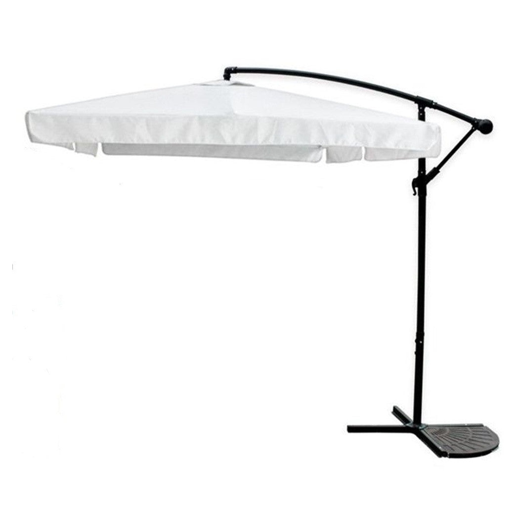 Trade Shop - Ombrellone A Braccio Laterale Da Giardino 3x3mt Protezione Sole Bianco Con Base 223218 -