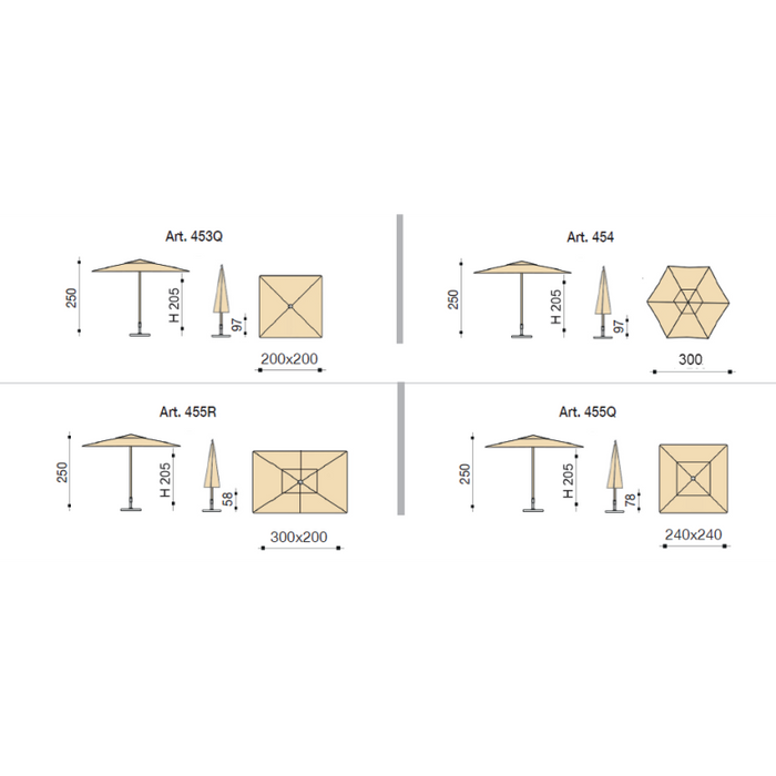 Ombrellone a palo centrale Trend 300x200 cm Made in Italy - Melange cenere