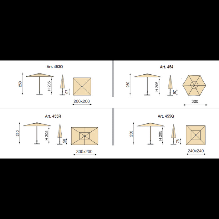 Ombrellone a palo centrale Trend 300x200 cm Made in Italy - Antracite