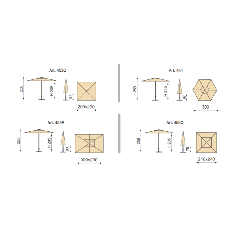 Ombrellone a palo centrale Trend 300x200 cm Made in Italy - TERRACOTTA