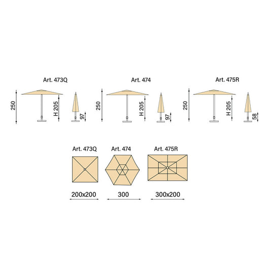 Ombrellone a palo centrale Trend Wood R300x200 cm Made in Italy - grigio