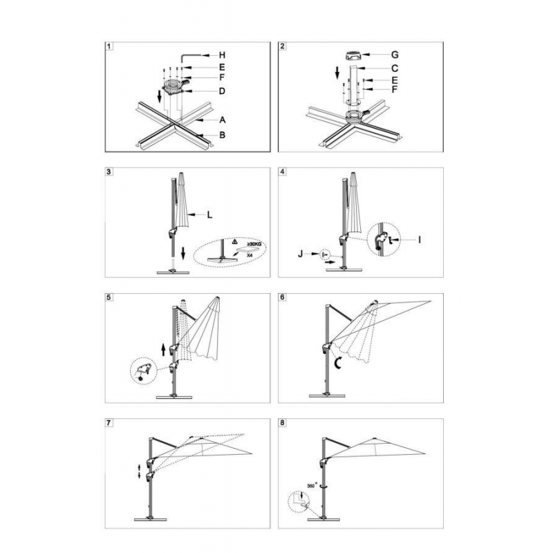 Ombrellone alluminio montana 3x4h2,80m bianco panna palo laterale