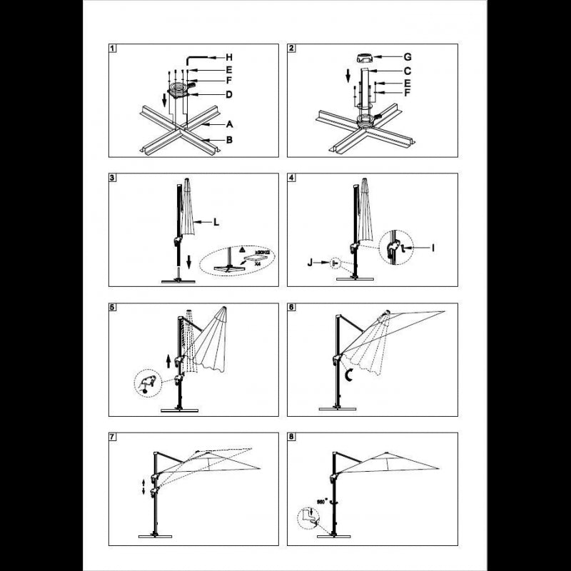 Ombrellone alluminio montana 4x4h2,95m grigio palo laterale