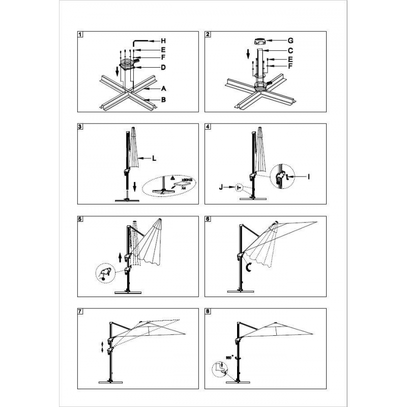 Ombrellone alluminio montana 4x4h2,95m grigio palo laterale