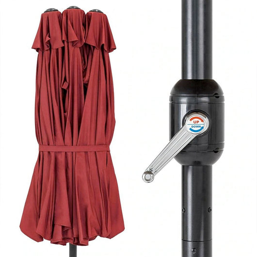 Twin - Ombrellone da giardino a doppio tettuccio con palo centrale da Ø48 mm e telo in poliestere con airvent. Doppio ombrellone da giardino terrazzo o piscina. 4,50X2,65 MT bordeaux