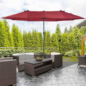 Twin - Ombrellone da giardino a doppio tettuccio con palo centrale da Ø48 mm e telo in poliestere con airvent. Doppio ombrellone da giardino terrazzo o piscina. 4,50X2,65 MT bordeaux