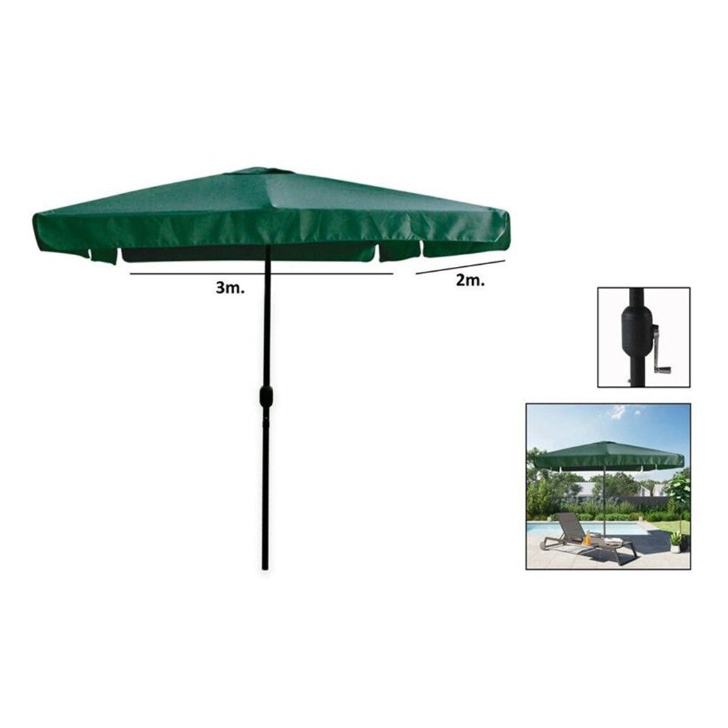 Trade Shop - Ombrellone Da Giardino Esterno Balcone Terrazzo Verde 3x2 Mt Con Manovella 223220 -        