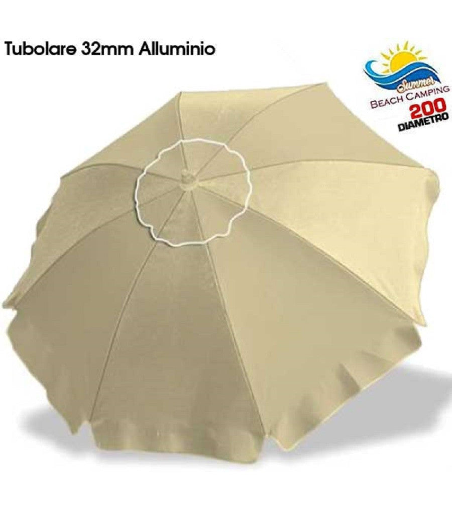Ombrellone Da Spiaggia Alluminio 2 Metri Con Snodo Tessuto Polyestere Palo 32 Mm         