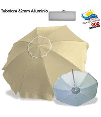 Ombrellone Da Spiaggia Alluminio 2 Metri Con Snodo Tessuto Polyestere Palo 32 Mm         