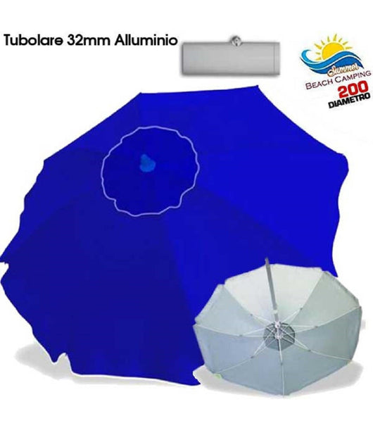 Ombrellone Da Spiaggia Alluminio 2 Mt Con Snodo Tessuto Polyestere Blu Palo 32mm         