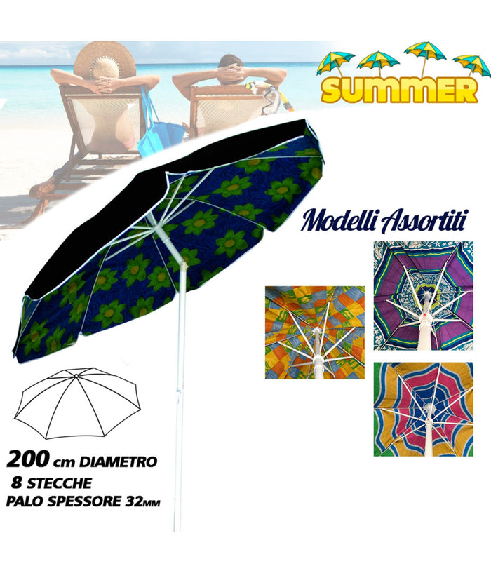 Ombrellone Da Spiaggia Diametro 200 Cm Antivento Con Snodo + Sacca Con Tracolla         