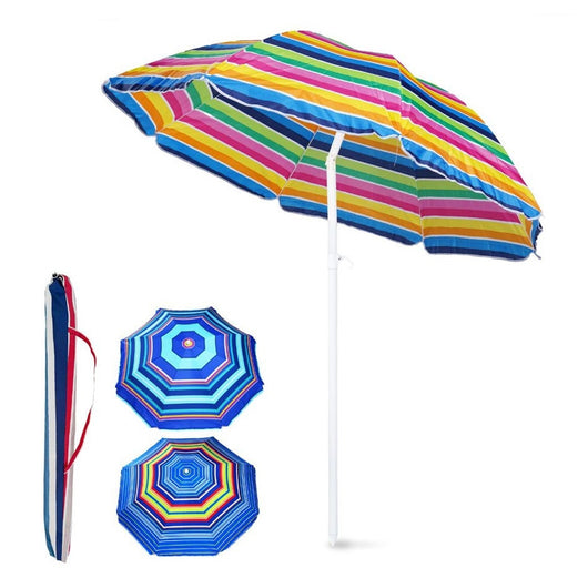 Trade Shop - Ombrellone Da Spiaggia Mare Multicolore 180 Cm Palo Con Snodo Custodia Trasporto 615155 -