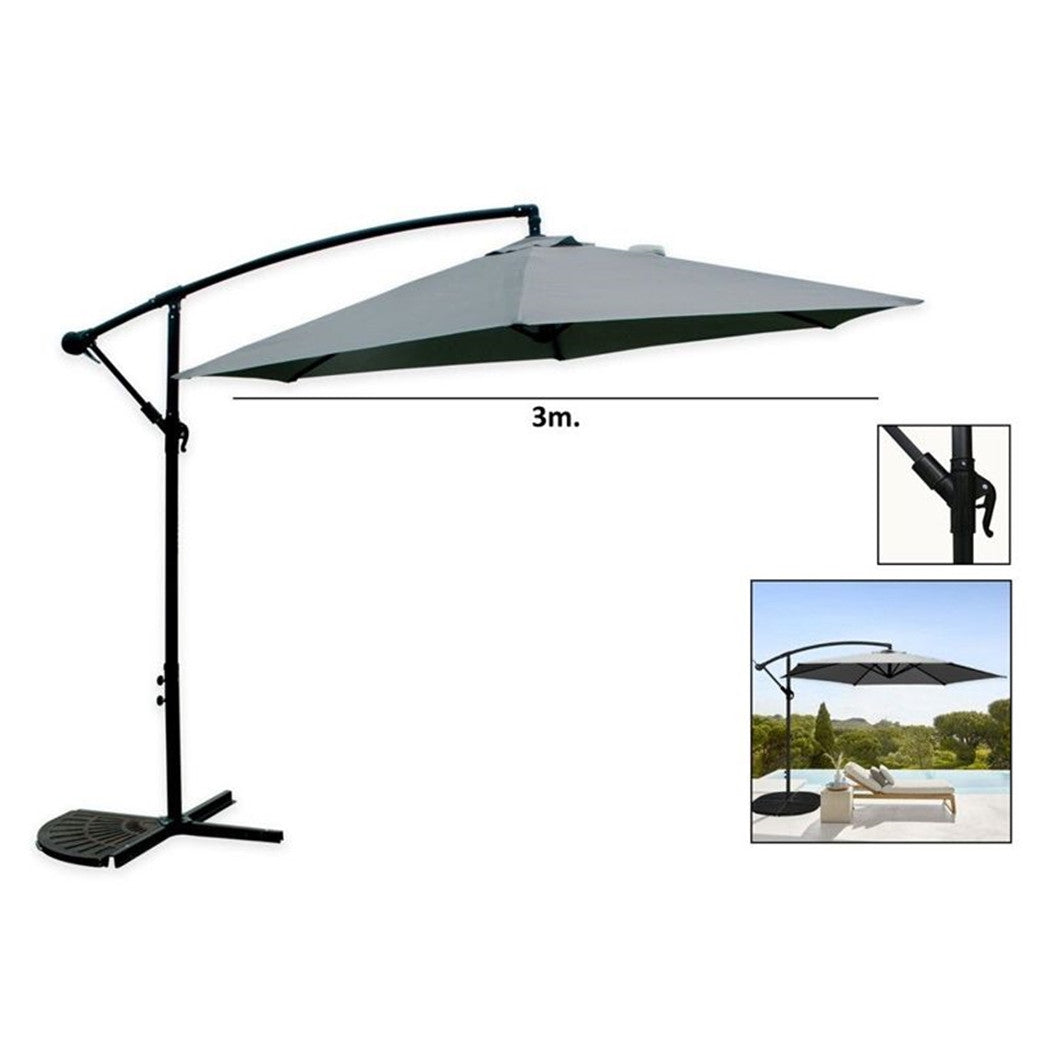 Trade Shop - Ombrellone Decentrato Parasole Balcone Da Giardino Spiaggia ø3mt Con Base 206428 -        