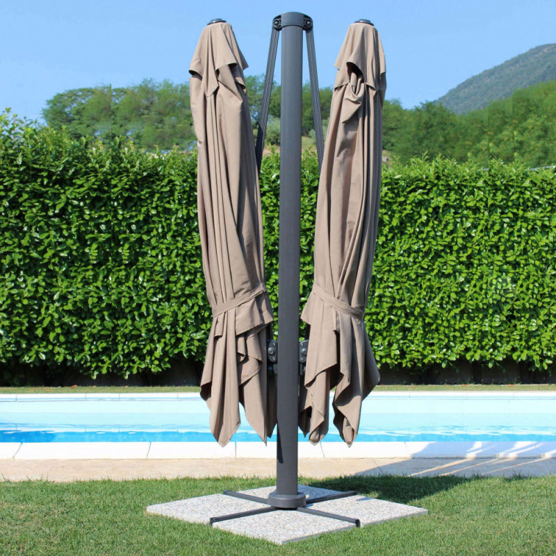 OMBRELLONE DOPPIO 3 X 3 ARCHIMEDE ANTRACITE TELO TAUPE