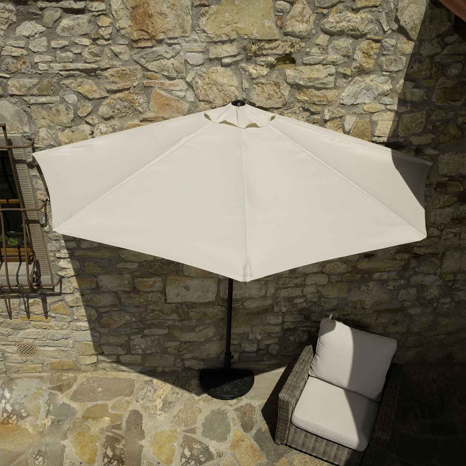 Mezza Luna - Ombrellone a mezza luna con palo centrale da Ø38 mm e telo in poliestere da 180gr/mq con airvent. Ombrellone da balcone o terrazzo ecrù L300xP150xH250 cm