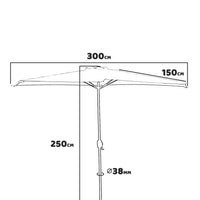 Mezza Luna - Ombrellone a mezza luna con palo centrale da Ø38 mm e telo in poliestere da 180gr/mq con airvent. Ombrellone da balcone o terrazzo ecrù L300xP150xH250 cm