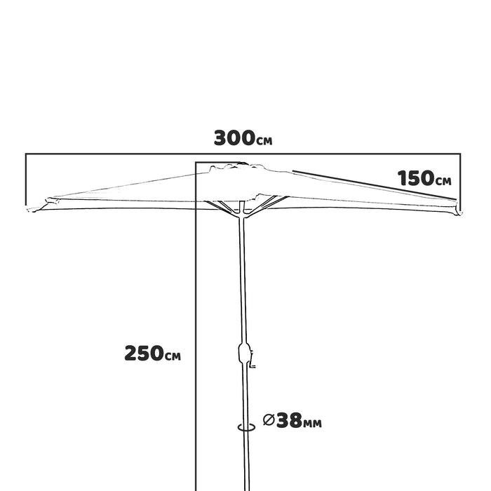 Mezza Luna - Ombrellone a mezza luna con palo centrale da Ø38 mm e telo in poliestere da 180gr/mq con airvent. Ombrellone da balcone o terrazzo ecrù L300xP150xH250 cm