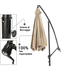 Ombrellone Giardino Decentrato 3x3 Con Pendente Palo Alluminio Gazebo Antivento  Grigio       